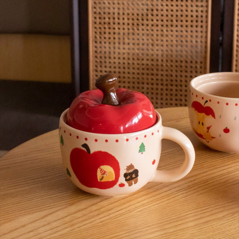 Ceramic Apple Coffee Cup Couple Water Cup with Lid Mug