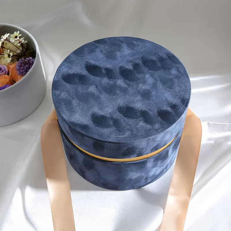 Round Velvet Flower Hat Box with Bowknot and Lid Luxury Gift Surprise Box