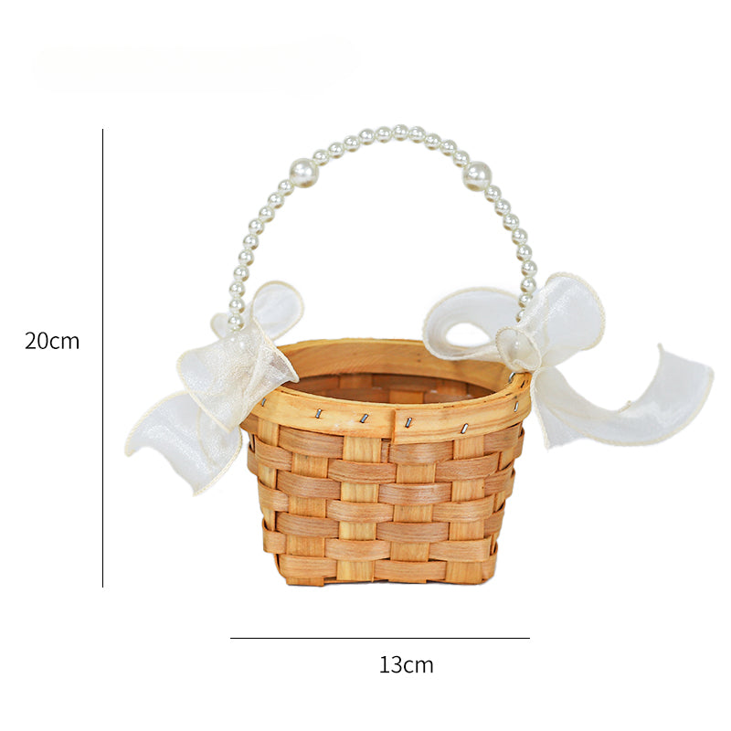 Snow Yarn Bow Pearl Hand-held Gift Basket Flower Basket