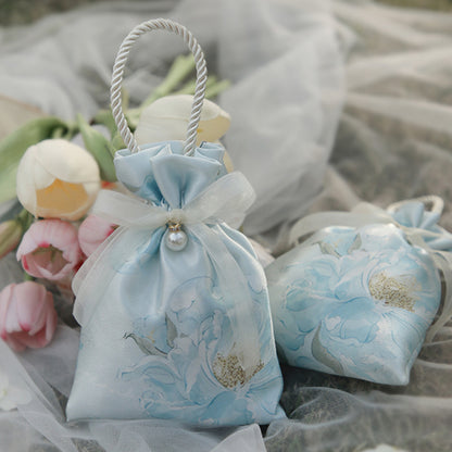 Flower Silk Bag Wedding Hand Gift Bag Cloth Bag Pack 10