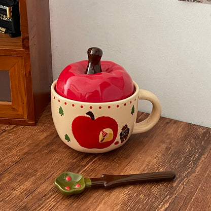 Ceramic Apple Coffee Cup Couple Water Cup with Lid Mug