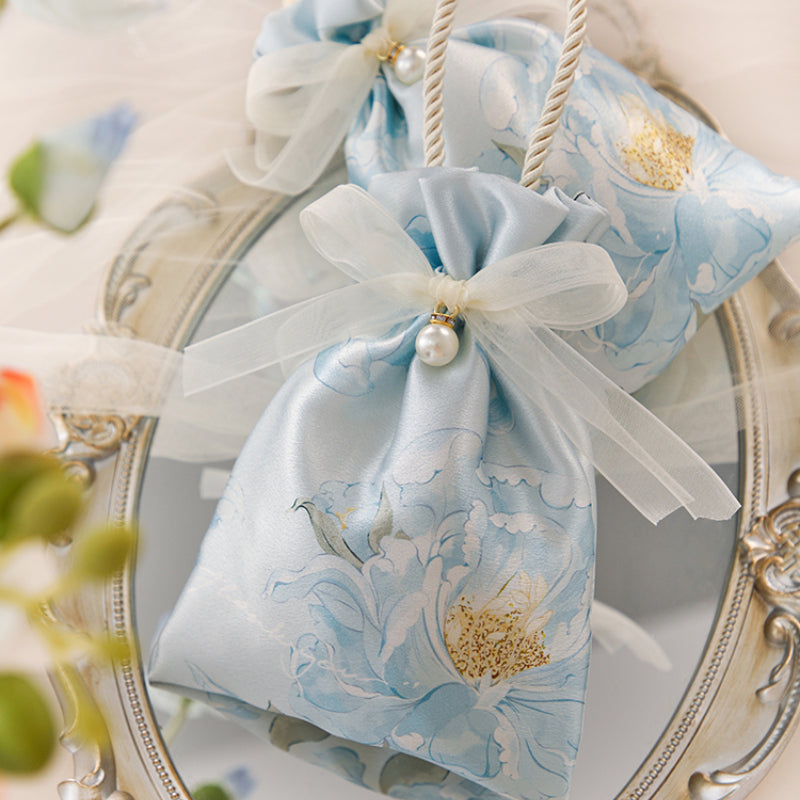 Flower Silk Bag Wedding Hand Gift Bag Cloth Bag Pack 10