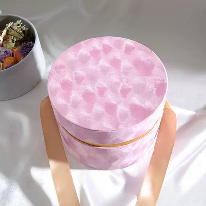 Round Velvet Flower Hat Box with Bowknot and Lid Luxury Gift Surprise Box