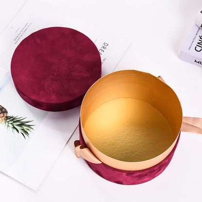 Round Velvet Flower Hat Box with Bowknot and Lid Luxury Gift Surprise Box