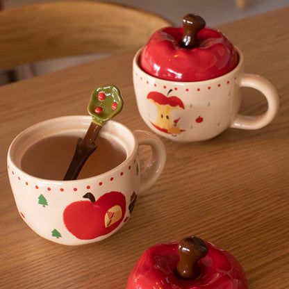 Ceramic Apple Coffee Cup Couple Water Cup with Lid Mug