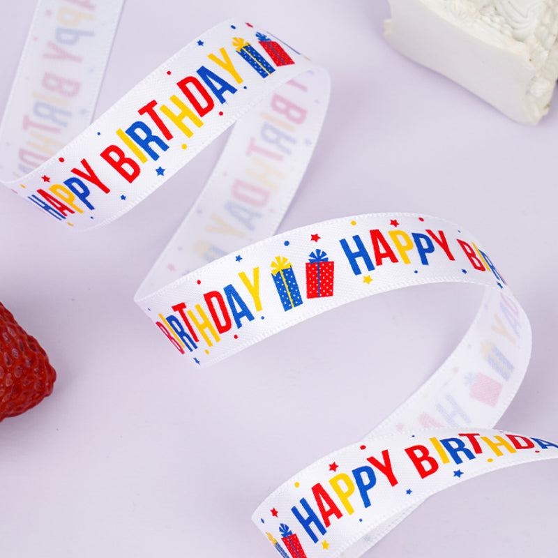 Happy Birthday Ribbon Children's Birthday Party Cake Gift Box Ribbon (1.6cm x 9Meters)