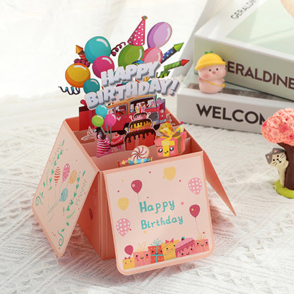 Cute Cat Box 3D Birthday Card Cartoon Blessing Message Card