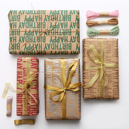 Retro Style Kraft Paper Happy Birthday Wrap Paper Bouquet Wrapping Paper