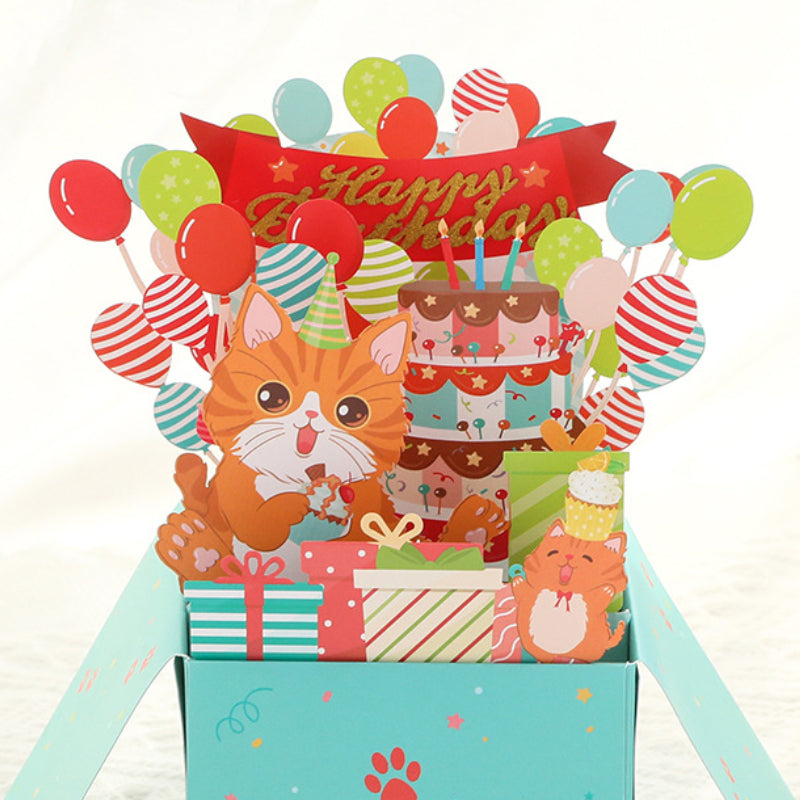 Cute Cat Box 3D Birthday Card Cartoon Blessing Message Card