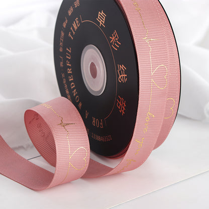 Gold Stamped Heartbeat Ribbon Gift Flower Baking Cake Packaging Ribbon (2.5cm X 45Meters)