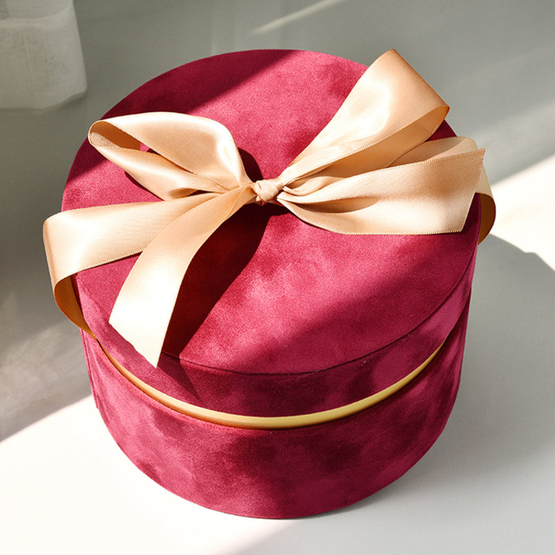 Round Velvet Flower Hat Box with Bowknot and Lid Luxury Gift Surprise Box