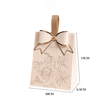 Rose Printed Bow Hand-held Box Wedding Party Gift Bags