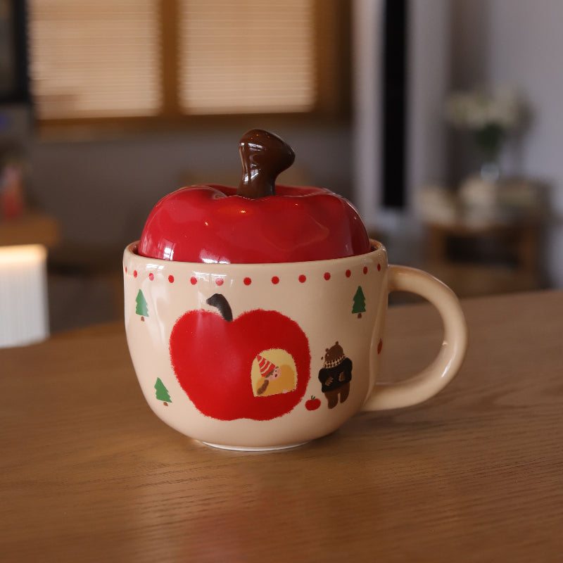 Ceramic Apple Coffee Cup Couple Water Cup with Lid Mug