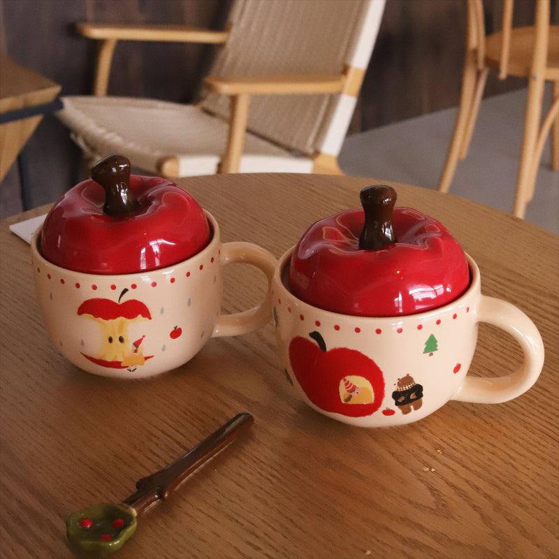 Ceramic Apple Coffee Cup Couple Water Cup with Lid Mug