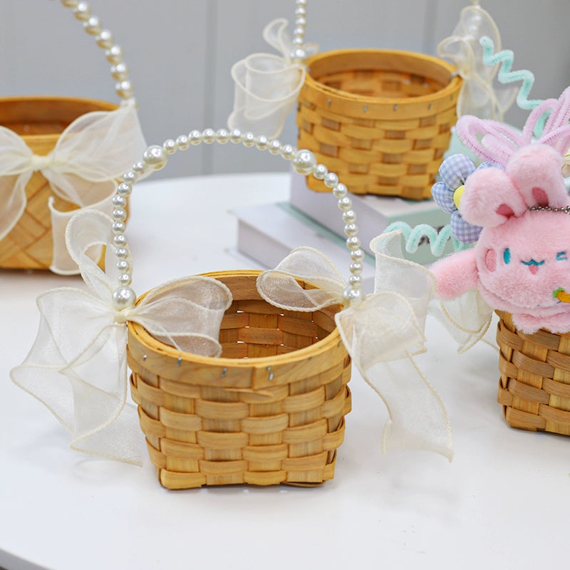 Snow Yarn Bow Pearl Hand-held Gift Basket Flower Basket