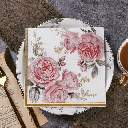 Vintage Rose Print Dinner Napkins - 20 Per Package