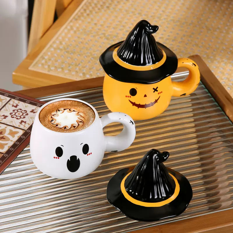 Funny Elf Mug Ghost Ceramic Mug with Lid Couple Cup Coffee Cup Creative Birthday Gift for Friends