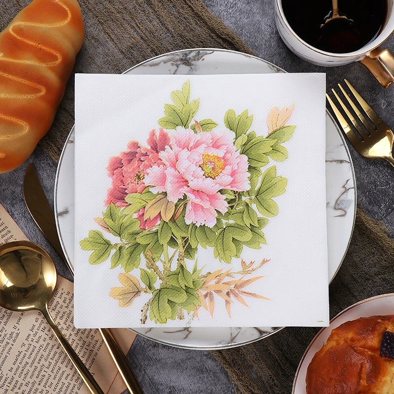 Colorful Peony Printed Napkins - 20 Per Package