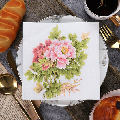 Colorful Peony Printed Napkins - 20 Per Package