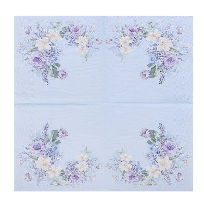 Purple Floral Printed Cocktail Napkins - 20 Per Package