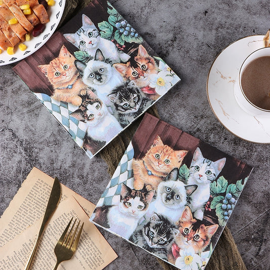 Cat Printed Cocktail Napkins DIY Decoupage Paper - 20 Per Package