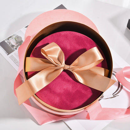 Round Velvet Flower Hat Box with Bowknot and Lid Luxury Gift Surprise Box