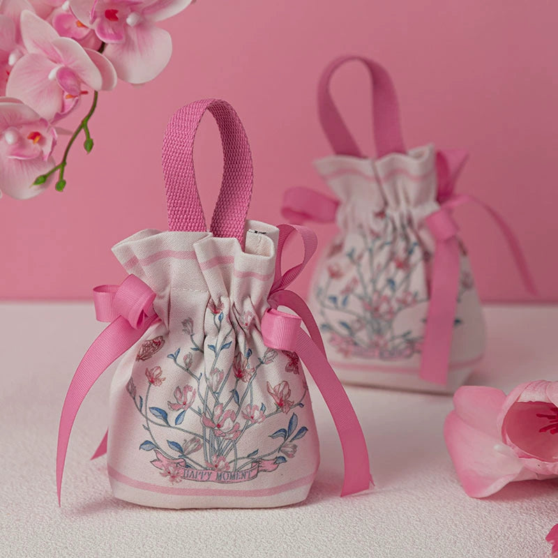 Floral Drawstring Cloth Wedding Gift Bag Pack 10