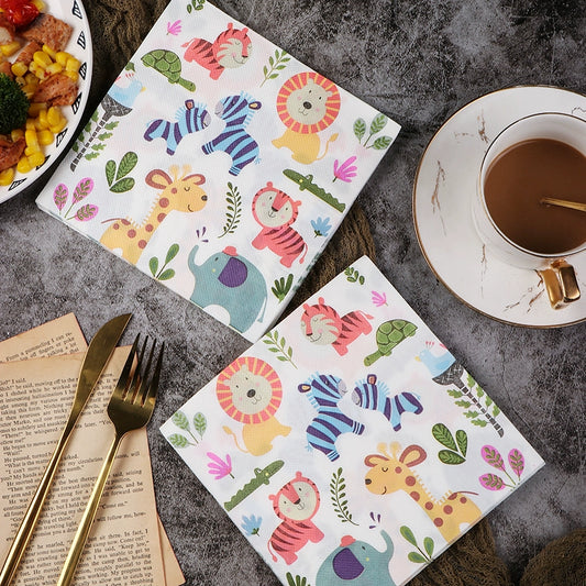 Cartoon Animal Printed Paper Napkins Colorful Napkins