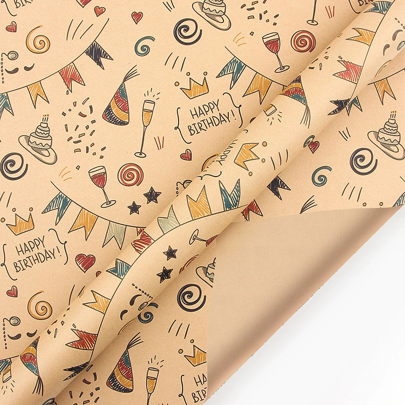 Retro Kraft Paper Children's Birthday Gift Wrapping Paper