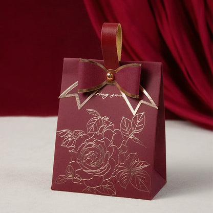 Rose Printed Bow Hand-held Box Wedding Party Gift Bags