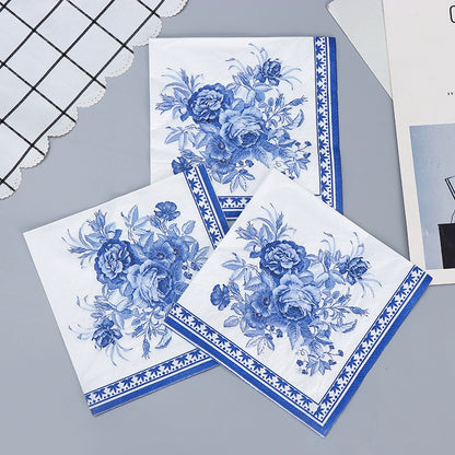 Serviettes en porcelaine chinoise bleue et blanche, papier de découpage DIY