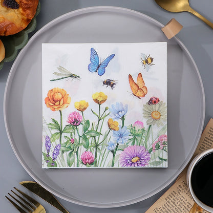 Colorful Dragonfly and Butterfly Print Napkins - 20 Per Package