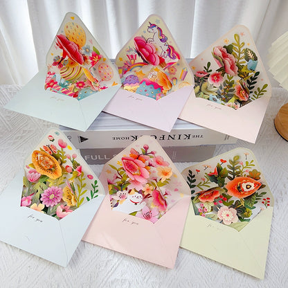 Creative Envelope 3D Flower Greeting Card Holiday Party Gift Pack 6