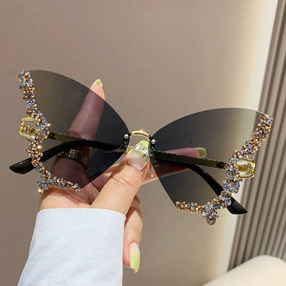 Large Frame Diamond Butterfly Sunglasses for Women