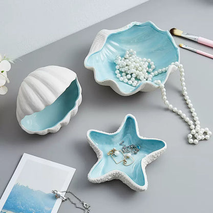 Ceramic Shell Storage Box Jewelry Box Conch Starfish Decorative Box