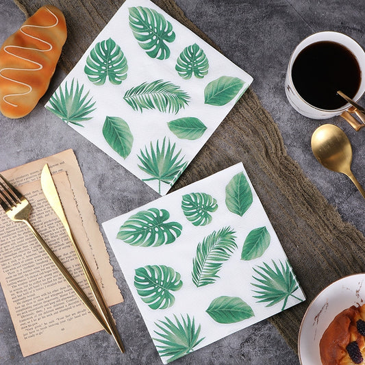 Green Leaf Print Dinner Napkins - 20 Per Package