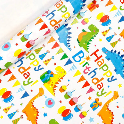 Dinosaur Wrapping Paper Cartoon Birthday Gift Wrap Paper