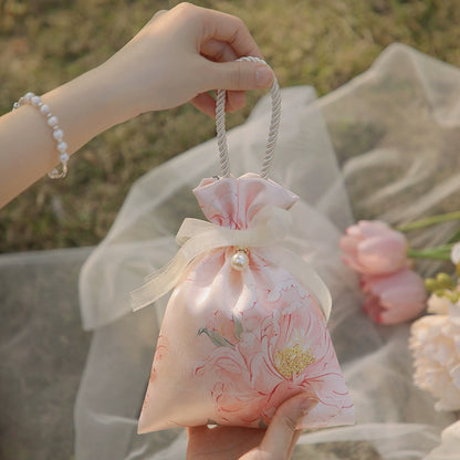 Flower Silk Bag Wedding Hand Gift Bag Cloth Bag Pack 10