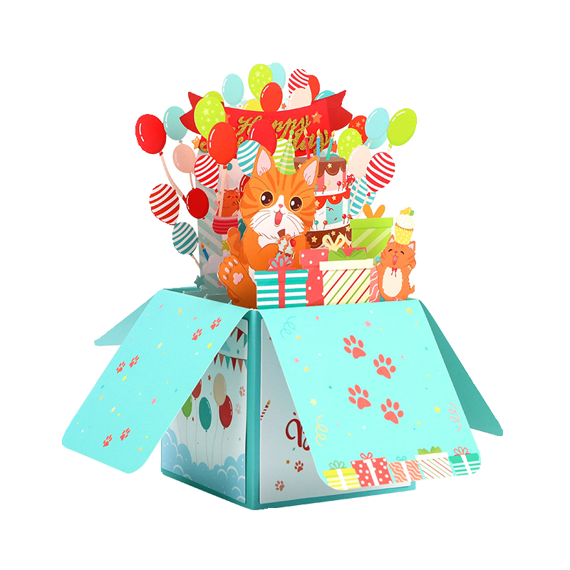 Cute Cat Box 3D Birthday Card Cartoon Blessing Message Card