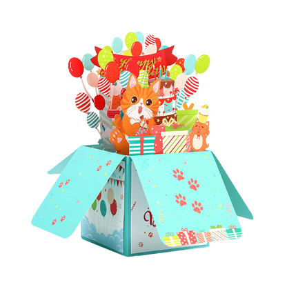 Cute Cat Box 3D Birthday Card Cartoon Blessing Message Card