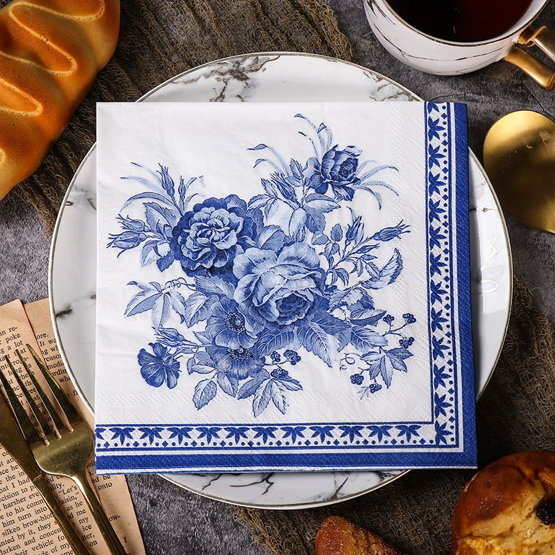 Serviettes en porcelaine chinoise bleue et blanche, papier de découpage DIY