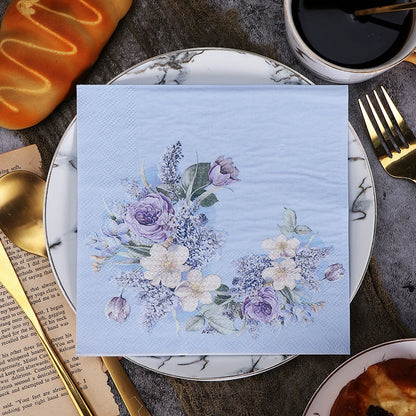 Purple Floral Printed Cocktail Napkins - 20 Per Package