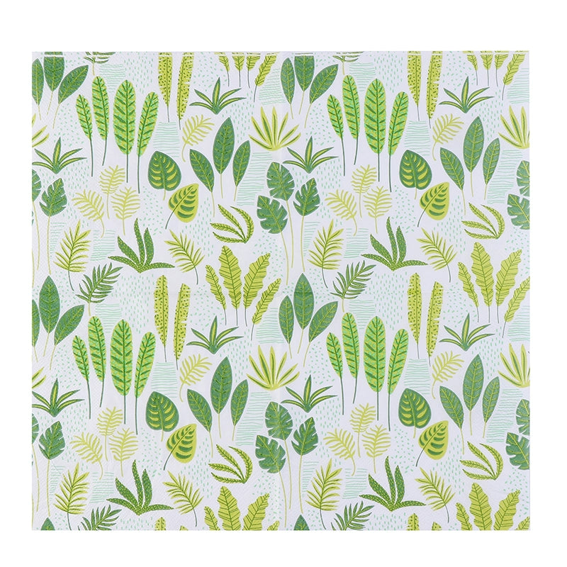 Green Leaf Print Napkins - 20 Per Package