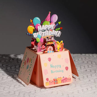 Cute Cat Box 3D Birthday Card Cartoon Blessing Message Card