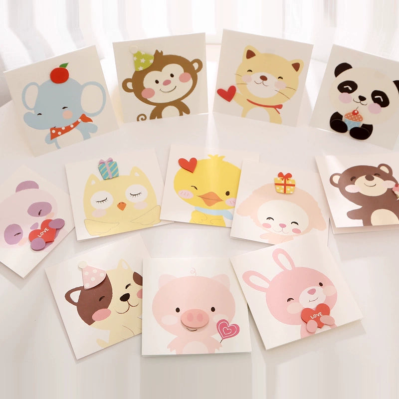 Mini Animal Three-dimensional Greeting Card Birthday Blessing Card Pack 12