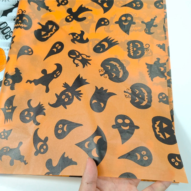 Papier d'emballage cadeau Halloween, papier de soie, fantôme, chauve-souris, citrouille