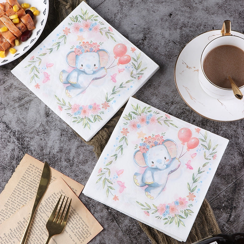 Cute Cartoon Elephant Dinner Napkins - 20 Per Package