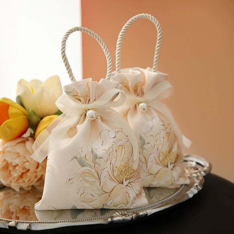 Flower Silk Bag Wedding Hand Gift Bag Cloth Bag Pack 10