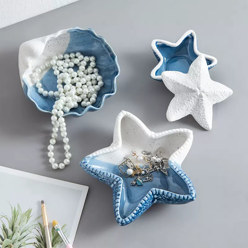 Ceramic Shell Storage Box Jewelry Box Conch Starfish Decorative Box