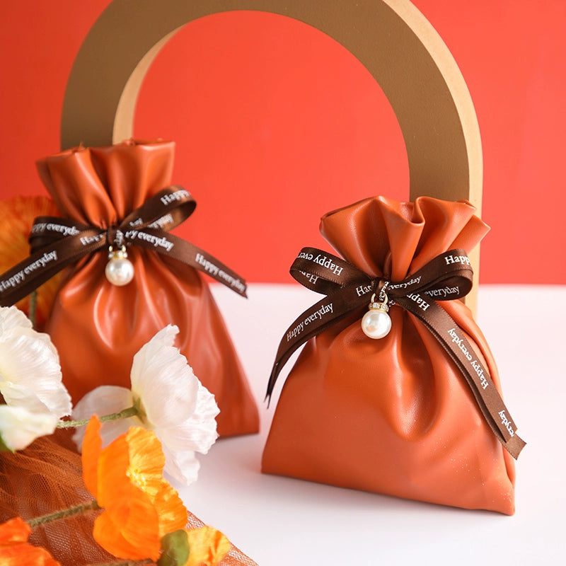 Solid Color Leather Bag Sugar Bag Wedding Gift Wrap Bag Pack 10